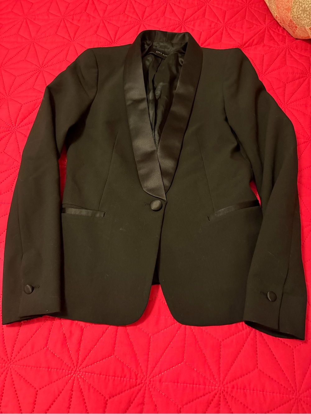 Zara Black Satin-Trim Blazer Jacket